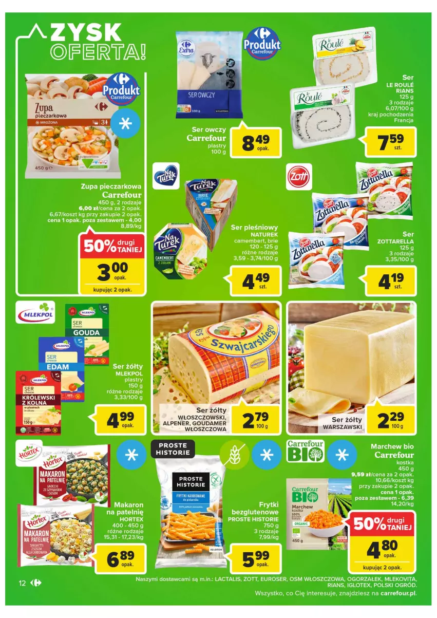 Gazetka promocyjna Carrefour - Gazetka Carrefour Targ świeżości - ważna 18.01 do 24.01.2022 - strona 12 - produkty: Frytki, Gouda, Ser, Szpinak, Włoszczowski