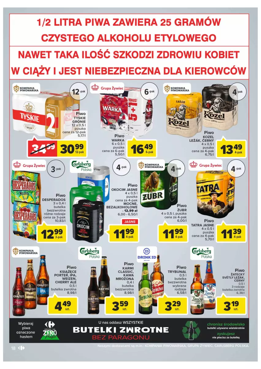 Gazetka promocyjna Carrefour - Gazetka Carrefour Targ świeżości - ważna 18.01 do 24.01.2022 - strona 18 - produkty: Desperados, Gra, Isana, Karmi, Kawa, Koc, Kozel, Książęce, Okocim, Piec, Piwa, Piwo, Por, Tatra, Tyskie, Warka