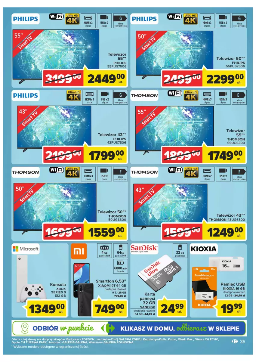 Gazetka promocyjna Carrefour - Gazetka Carrefour Targ świeżości - ważna 18.01 do 24.01.2022 - strona 35 - produkty: Konsola, Philips, Ser, Smartfon, Telewizor, Thomson, Tran, Xbox