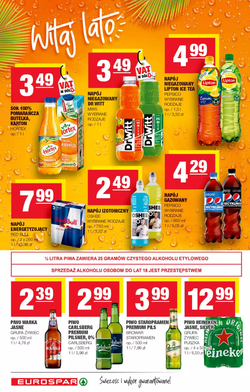 Gazetka promocyjna Spar - EuroSpar - ważna 12.06 do 22.06.2022 - strona 6 - produkty: Carlsberg, Hortex, Ice tea, Lipton, Napój, Oshee, Pepsi, Piwo, Red Bull, Warka