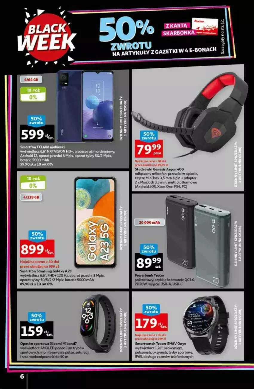 Gazetka promocyjna Auchan - ważna 20.11 do 27.11.2023 - strona 9 - produkty: Acer, Amol, Bateria, Krokomierz, Mikrofon, Monitor, Opaska, Por, Powerbank, Przewód, Samsung, Słuchawki, Smartfon, Smartwatch, Sport, Telefon, Xbox