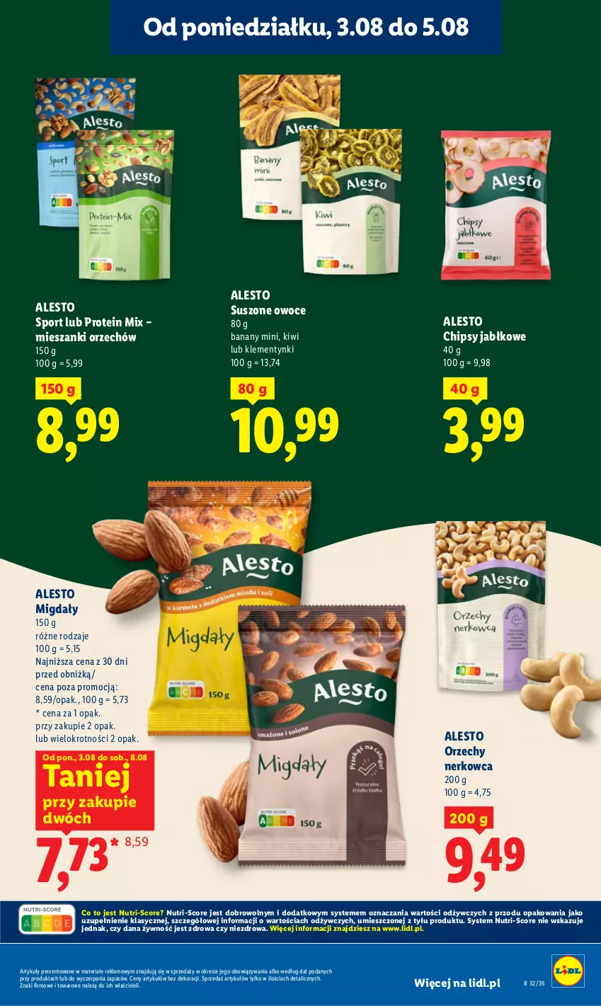 Gazetka promocyjna Lidl - Gazetka ważna od 3.08 do 5.08 - ważna 03.08 do 05.08.2026 - strona 27 - produkty: Banany, Chipsy, Kiwi, Klementynki, Migdały, Owoce, Por, Sport