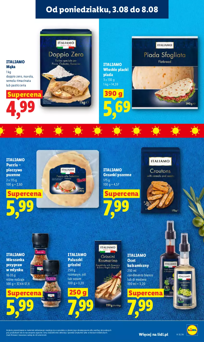 Gazetka promocyjna Lidl - Gazetka ważna od 3.08 do 5.08 - ważna 03.08 do 05.08.2026 - strona 47 - produkty: Grissini, Lack, Mąka, Mola, Ocet, Ocet balsamiczny, Piec, Pieczywo, Sezam, Sól
