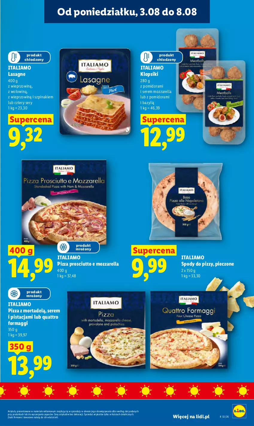 Gazetka promocyjna Lidl - Gazetka ważna od 3.08 do 5.08 - ważna 03.08 do 05.08.2026 - strona 49 - produkty: Bazyl, Klopsiki, Lasagne, Maggi, Mozzarella, Piec, Pizza, Prosciutto, Ser, Szpinak