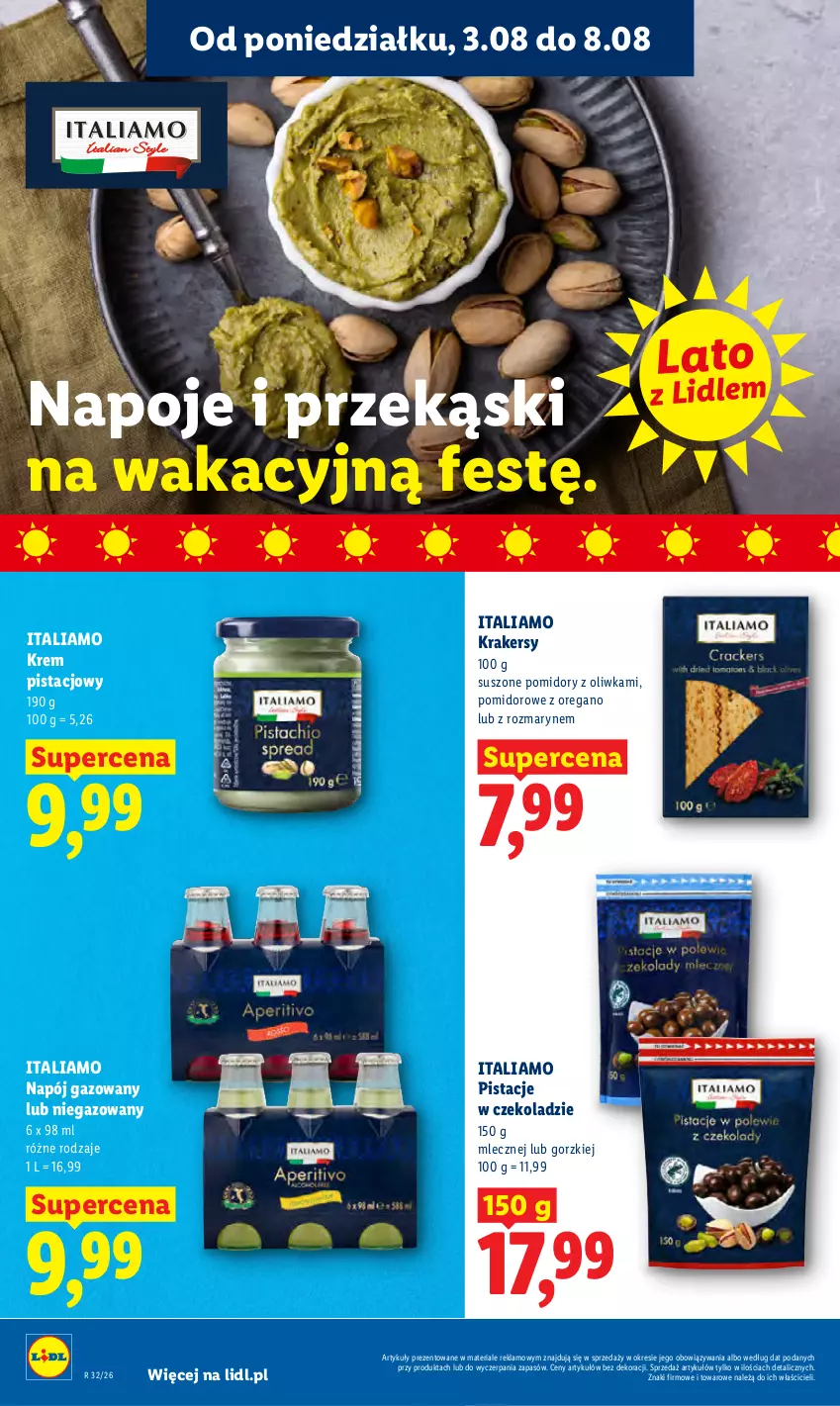 Gazetka promocyjna Lidl - Gazetka ważna od 3.08 do 5.08 - ważna 03.08 do 05.08.2026 - strona 58 - produkty: Krakersy, Krem pistacjowy, Napój, Napój gazowany, Napoje, Pistacje, Pomidory, Suszone pomidory