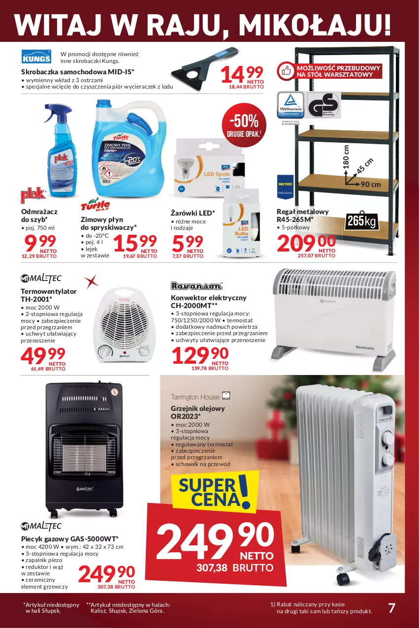 Gazetka promocyjna Makro - Najlepsze oferty - oferta z alkoholem - ważna 12.12.2023 do 08.01.2024 - strona 7 - produkty: Grzejnik, Konwektor elektryczny, Odmrażacz do szyb, Olej, Piec, Piecyk gazowy, Płyn do spryskiwaczy, Przewód, Regał, Regał metalowy, Skrobaczka, Stół, Stół warsztatowy, Termos, Termowentylator, Top, Uchwyty