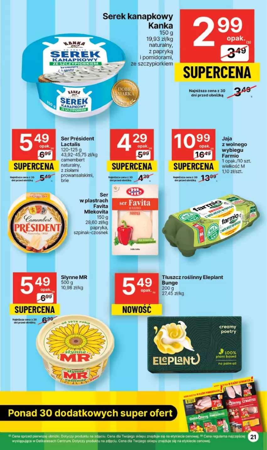 Gazetka promocyjna Delikatesy Centrum - Gazetka DC39 czw-sr - ważna 05.10 do 11.10.2023 - strona 21 - produkty: Camembert, Czosnek, Fa, Favita, Jaja, Papryka, Ser, Serek, Serek kanapkowy, Słynne, Szpinak, Tłuszcz roślinny