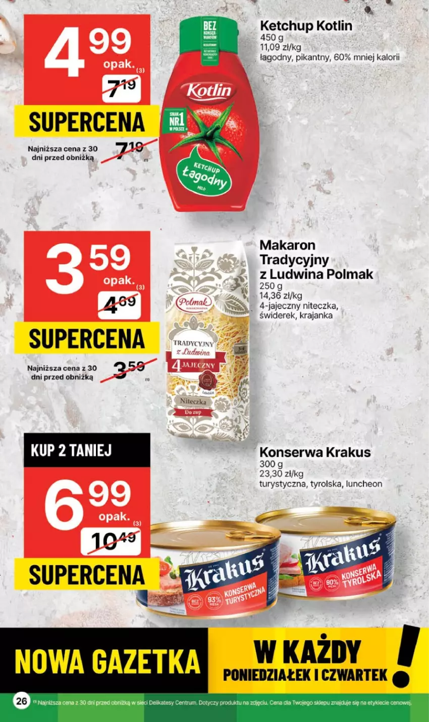 Gazetka promocyjna Delikatesy Centrum - Gazetka DC39 czw-sr - ważna 05.10 do 11.10.2023 - strona 26 - produkty: Ketchup, Kotlin, Krakus, Makaron, Olma, Rum, Ser