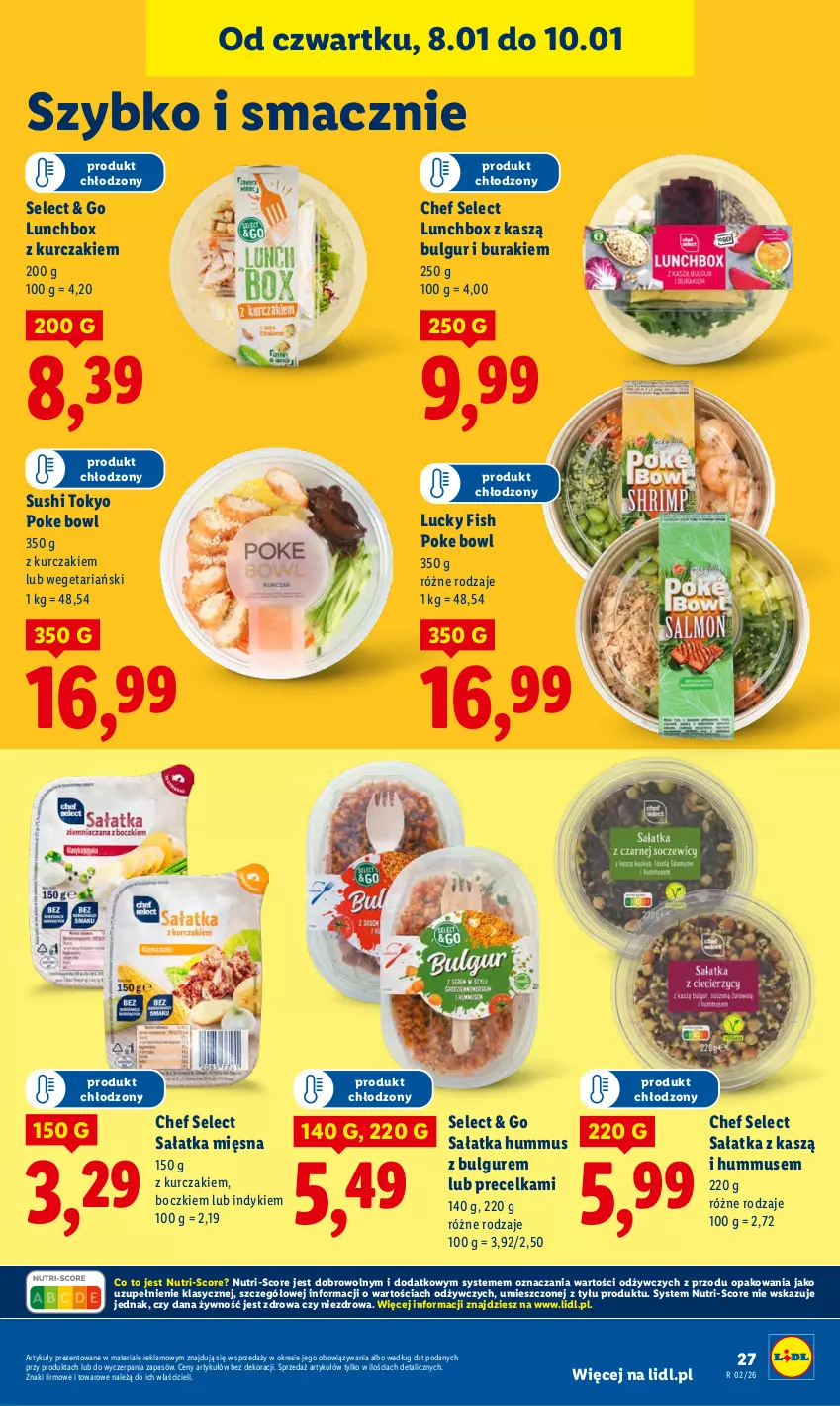 Gazetka promocyjna Lidl - GAZETKA - ważna 08.01 do 10.01.2026 - strona 27 - produkty: Bulgur, Buraki, Hummus, Kurczak, LG, Mus, Sałat, Sałatka, Sushi