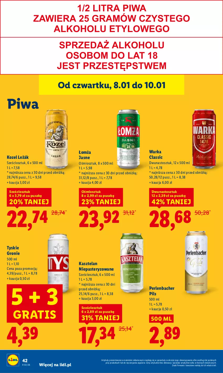 Gazetka promocyjna Lidl - GAZETKA - ważna 08.01 do 10.01.2026 - strona 42 - produkty: Gra, Kasztelan, Kozel, NBA, Piwa, Tyskie, Warka