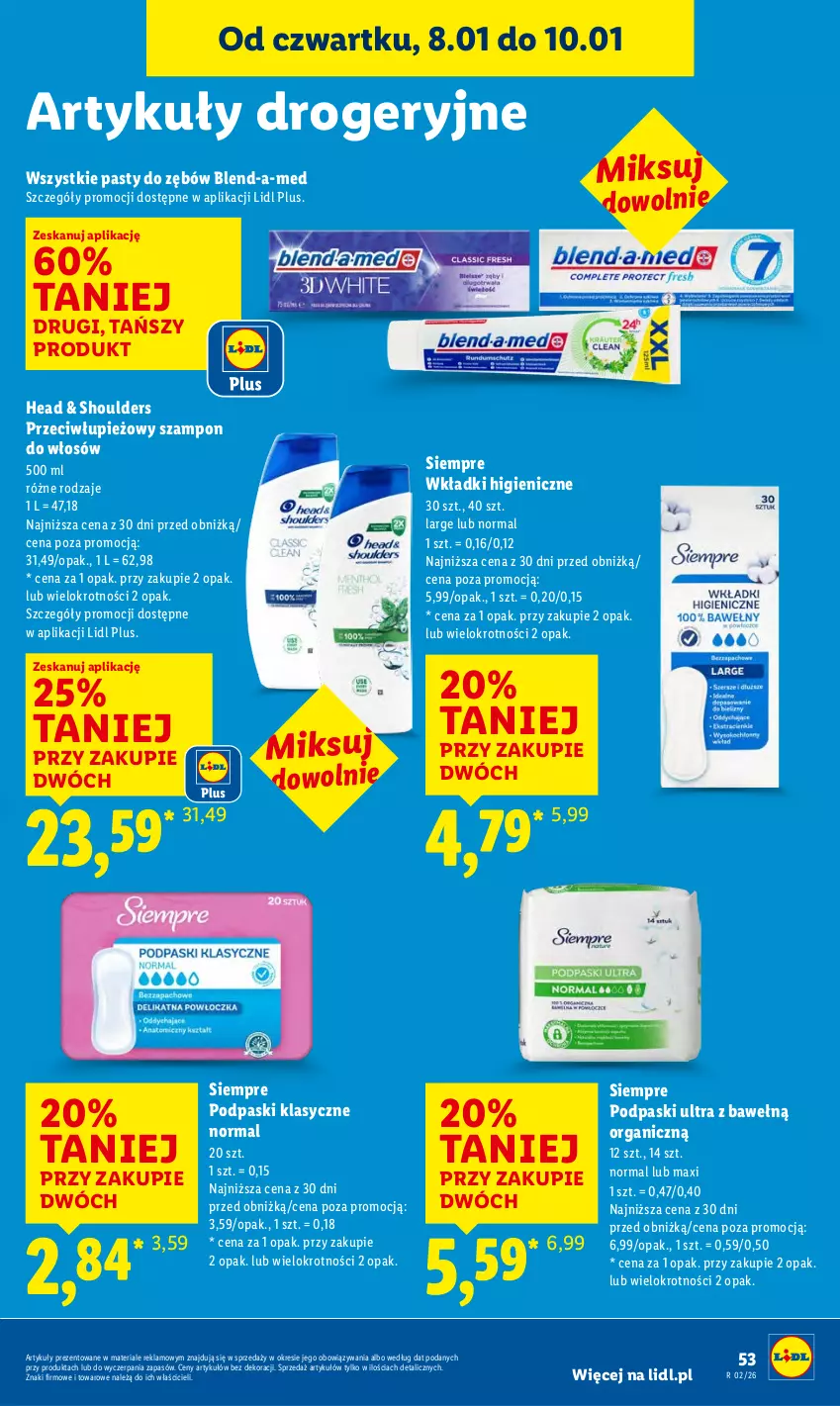 Gazetka promocyjna Lidl - GAZETKA - ważna 08.01 do 10.01.2026 - strona 53 - produkty: Blend-a-Med, Podpaski, Szampon, Wkładki
