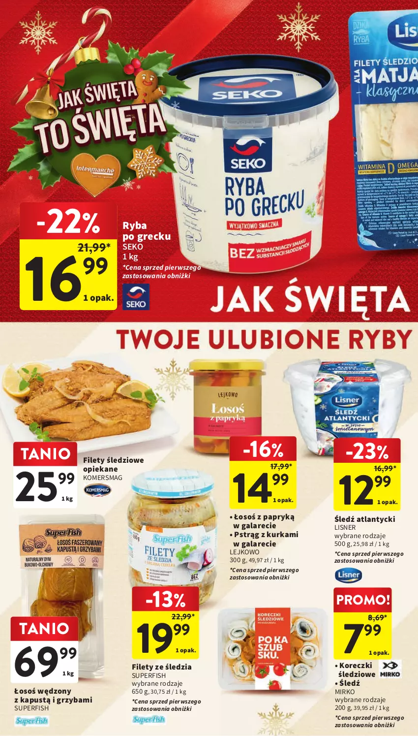 Gazetka promocyjna Intermarche - Gazetka Intermarche - ważna 07.12 do 13.12.2023 - strona 20 - produkty: Gala, Kapustą, Koreczki śledziowe, Lisner, Pstrąg, Ryba, Ryba po grecku, SEKO