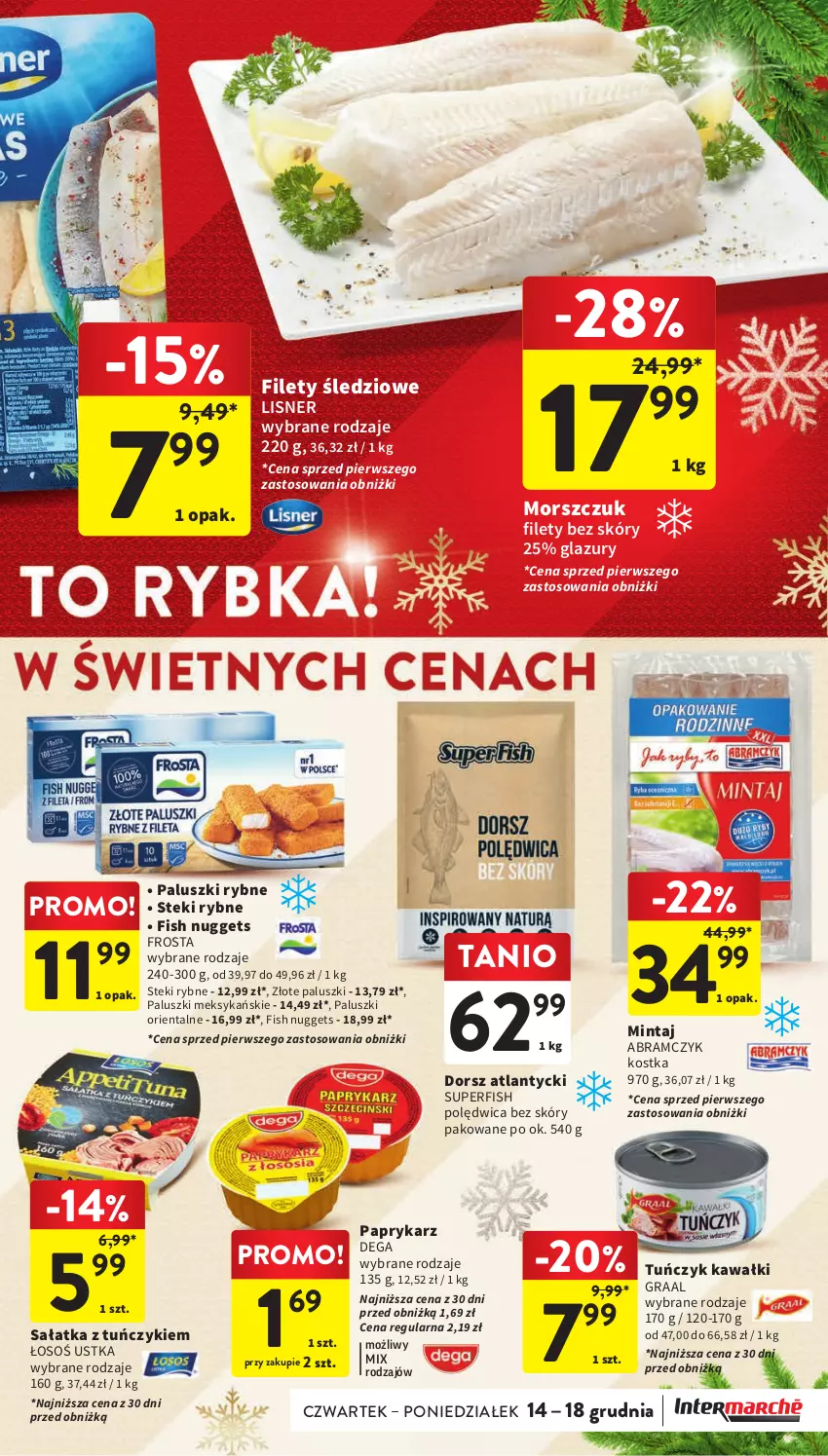 Gazetka promocyjna Intermarche - Gazetka Intermarche - ważna 07.12 do 13.12.2023 - strona 21 - produkty: Dega, Dorsz, Frosta, Gra, Graal, Kawa, Lazur, Lisner, Mintaj, Paluszki rybne, Papryka, Paprykarz, Polędwica, Sałat, Sałatka, Stek, Tuńczyk