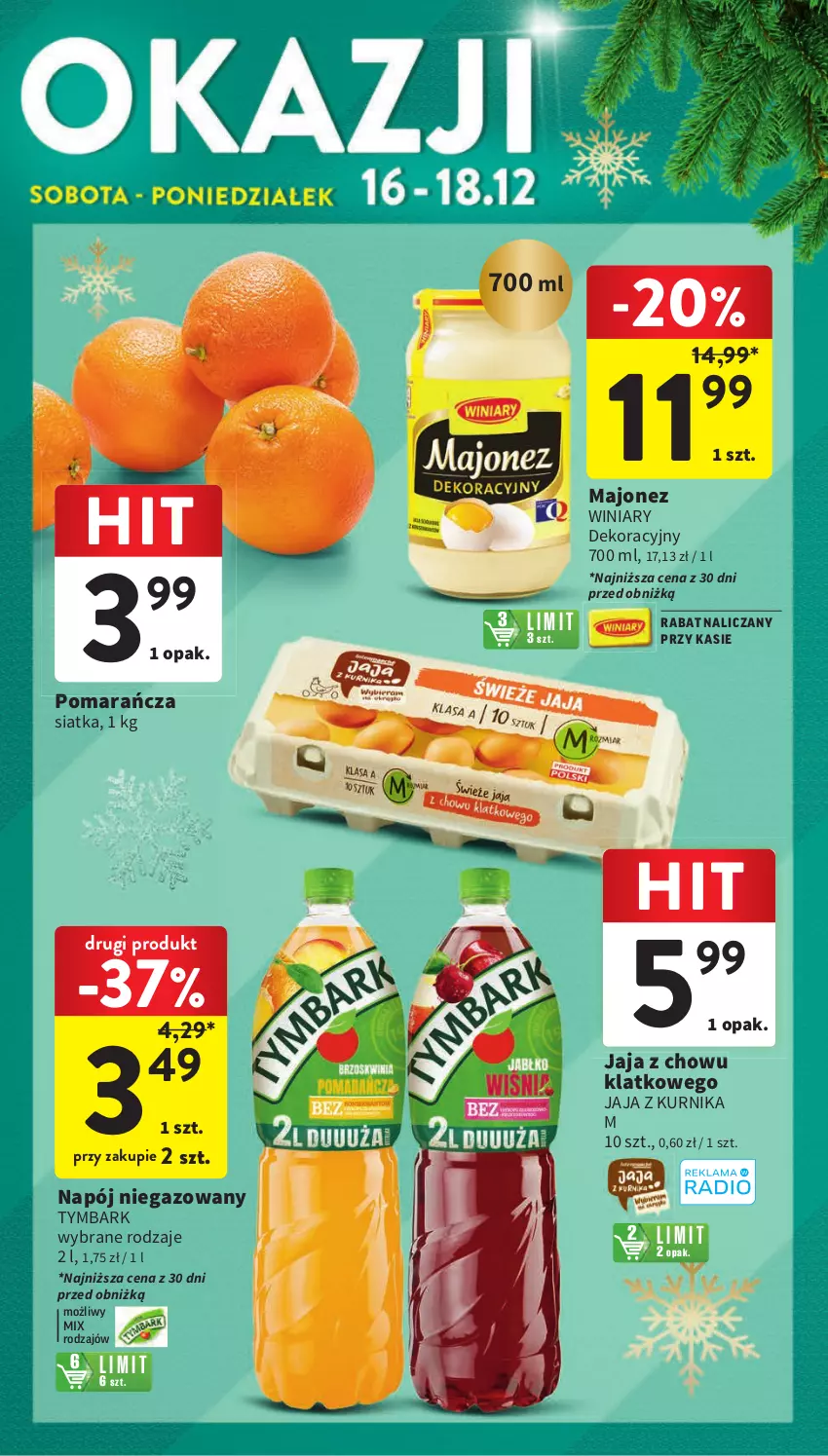 Gazetka promocyjna Intermarche - Gazetka Intermarche - ważna 07.12 do 13.12.2023 - strona 5 - produkty: Jaja, Majonez, Napój, Napój niegazowany, Siatka, Tymbark, Winiary