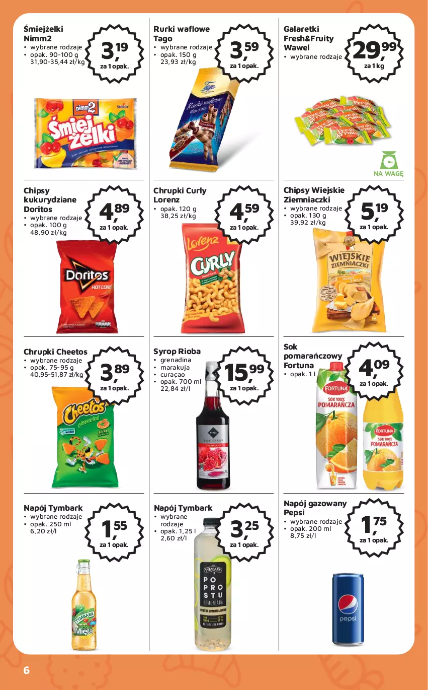 Gazetka promocyjna Odido - Gazetka - ważna 14.07 do 27.07.2023 - strona 6 - produkty: Cheetos, Chipsy, Chrupki, Fortuna, Gala, Galaretki, Lorenz, Napój, Napój gazowany, Nimm2, Pepsi, Rioba, Rurki, Sok, Sok pomarańczowy, Syrop, Tago, Tymbark, Wawel