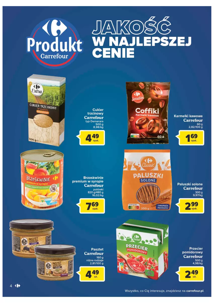 Gazetka promocyjna Carrefour - Gazetka Carrefour - ważna 02.08 do 13.08.2022 - strona 4 - produkty: Brzoskwinie, Cukier, Cukier trzcinowy, Fa, Pasztet, Syrop