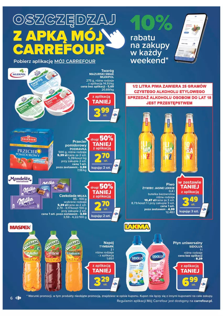 Gazetka promocyjna Carrefour - Gazetka Carrefour - ważna 02.08 do 13.08.2022 - strona 6 - produkty: Czekolada, Gra, Kosz, Milka, Napój, Piwa, Podravka, Sidolux, Twaróg, Tymbark