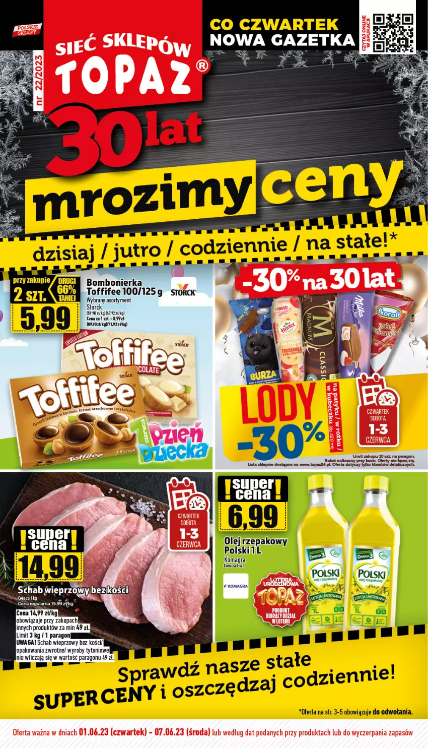 Gazetka promocyjna Topaz - Gazetka - ważna 01.06 do 07.06.2023 - strona 1 - produkty: Schab wieprzowy, Waga