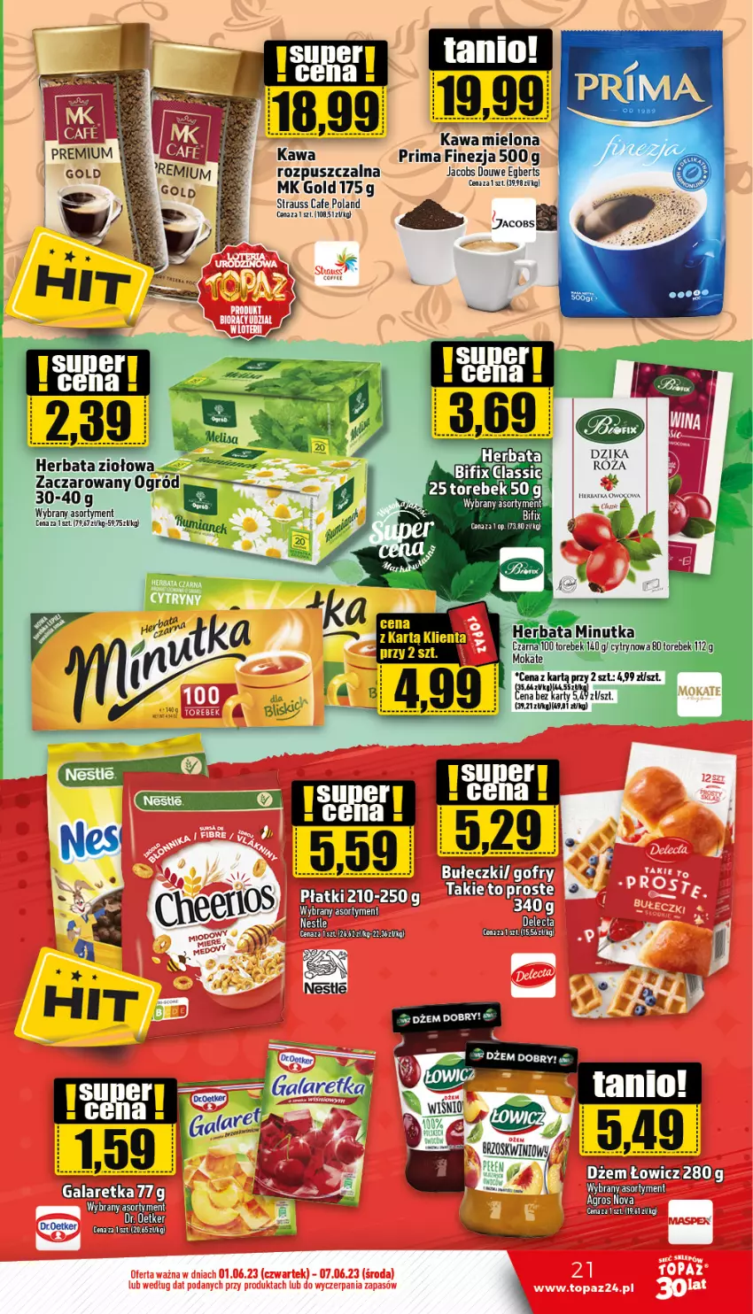 Gazetka promocyjna Topaz - Gazetka - ważna 01.06 do 07.06.2023 - strona 21 - produkty: Dżem, Gala, Galaretka, Herbata, Jacobs, Kawa, Kawa mielona, Ogród, Prima, Rum