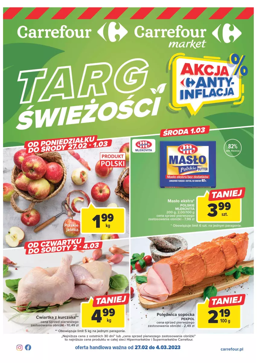 Gazetka promocyjna Carrefour - Gazetka Targ świeżości - ważna 27.02 do 04.03.2023 - strona 1 - produkty: Fa, Kurczak, Masło, Polędwica