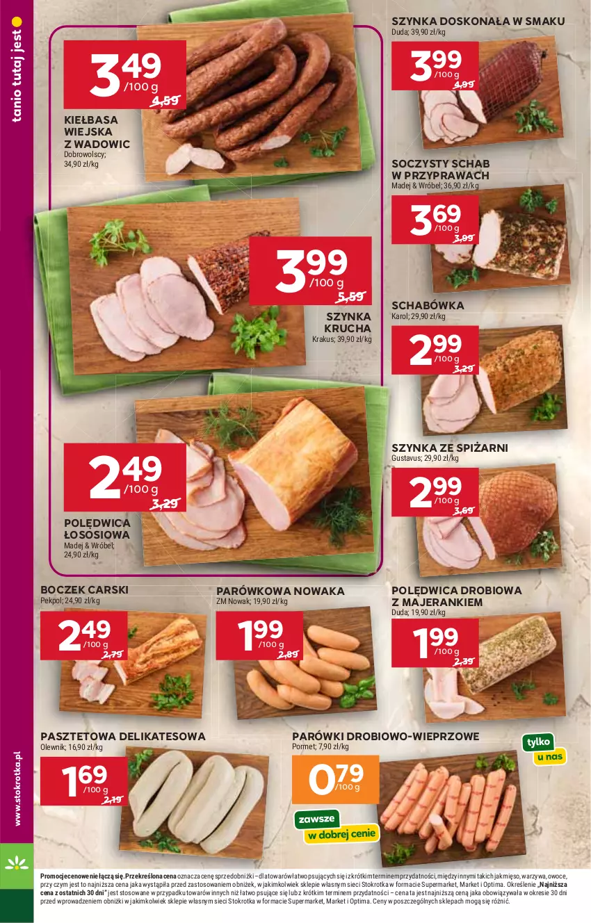 Gazetka promocyjna Stokrotka - Supermarket - ważna 11.06 do 17.06.2026 - strona 10 - produkty: Boczek, Cars, Duda, Kiełbasa, Kiełbasa wiejska, Krakus, Mięso, NOWAK, Olewnik, Optima, Owoce, Parówki, Pasztet, Pekpol, Polędwica, Por, Sos, Szynka, Warzywa
