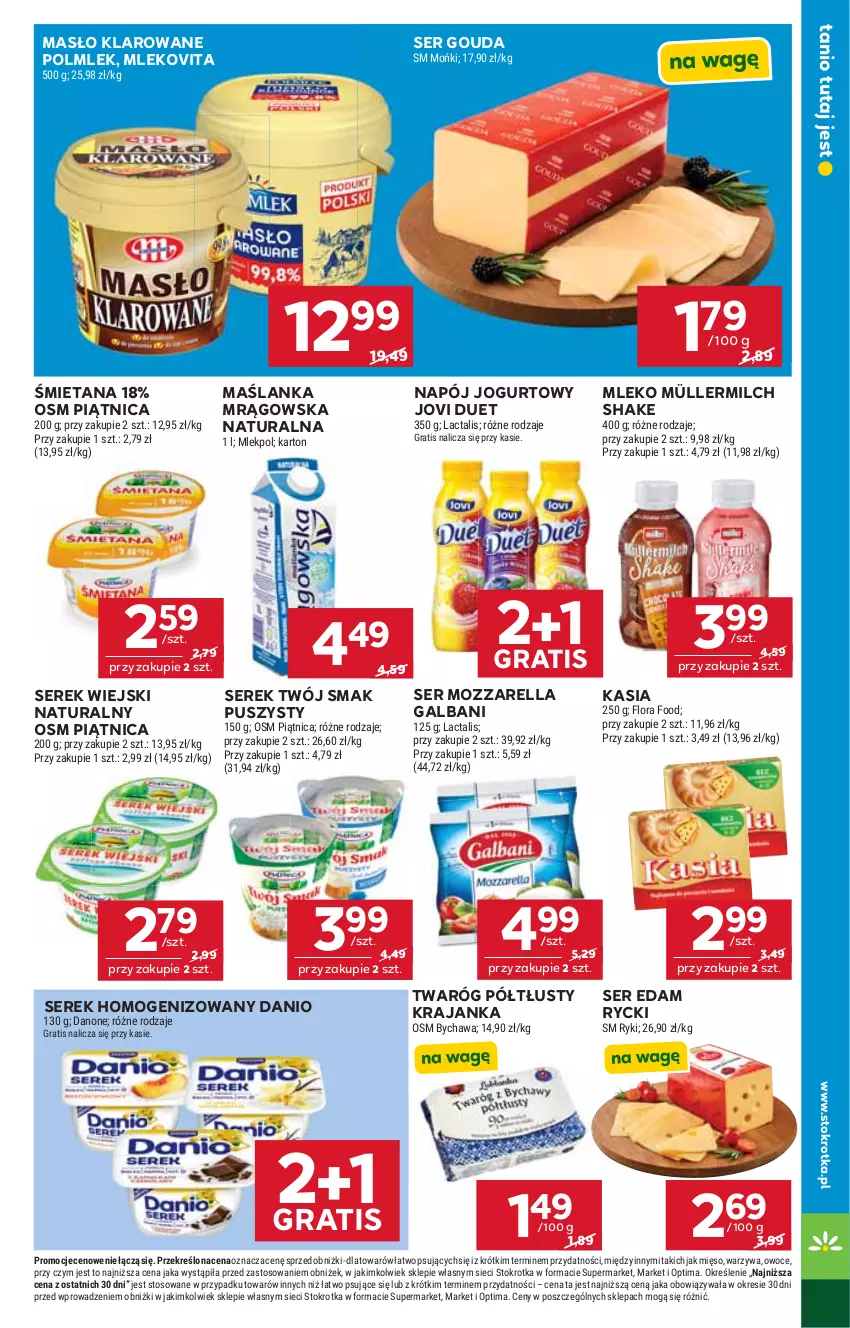 Gazetka promocyjna Stokrotka - Supermarket - ważna 11.06 do 17.06.2026 - strona 13 - produkty: Danio, Danone, Edam, Flora, Galbani, Gouda, Gra, Jogurt, Kasia, Maślanka, Masło, Masło klarowane, Mięso, Mleko, Mlekovita, Mozzarella, Müller, Müllermilch, Napój, Napój jogurtowy, Optima, Owoce, Piątnica, POLMLEK, Ser, Serek, Serek homogenizowany, Serek wiejski, Twaróg, Twaróg półtłusty, Twój Smak, Warzywa
