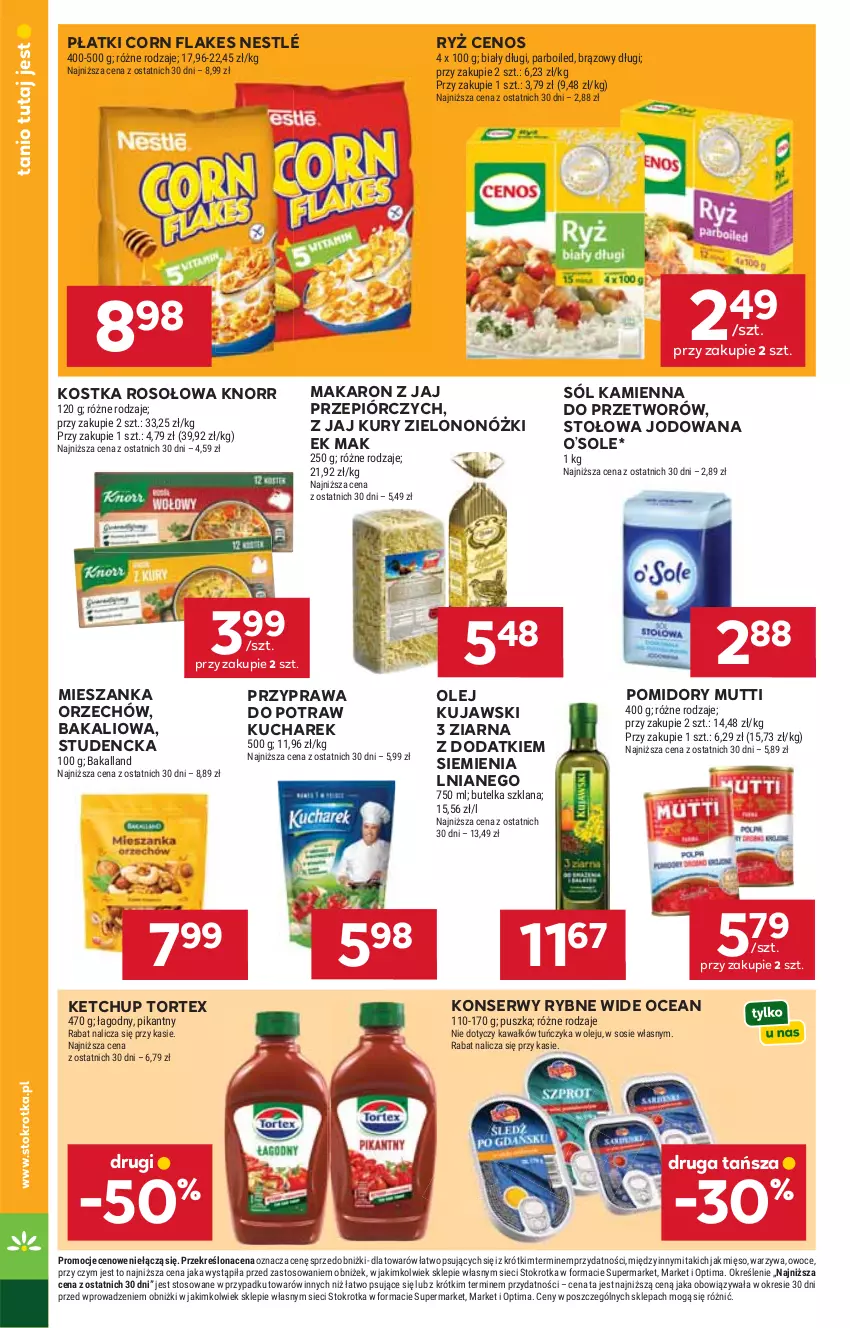 Gazetka promocyjna Stokrotka - Supermarket - ważna 11.06 do 17.06.2026 - strona 20 - produkty: Bakalland, Cenos, Corn flakes, Kawa, Ketchup, Knorr, Kucharek, Kujawski, LANA, Makaron, Mięso, Nestlé, Olej, Optima, Owoce, Pomidory, Przyprawa do potraw, Ryż, Ser, Sól, Sos, Tuńczyk, Warzywa