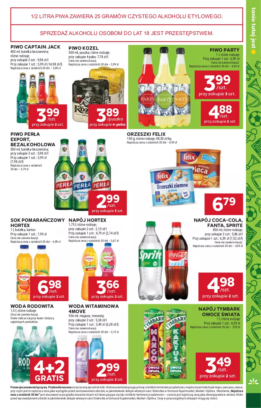 Gazetka promocyjna Stokrotka - Supermarket - ważna 11.06 do 17.06.2026 - strona 27 - produkty: Captain Jack, Coca-Cola, Fa, Fanta, Felix, Gra, Hortex, Kozel, Magnez, Mięso, Napój, Optima, Orzeszki, Owoce, Perła, Piwa, Piwo, Por, Sok, Sok pomarańczowy, Sprite, Tymbark, Warzywa, Woda