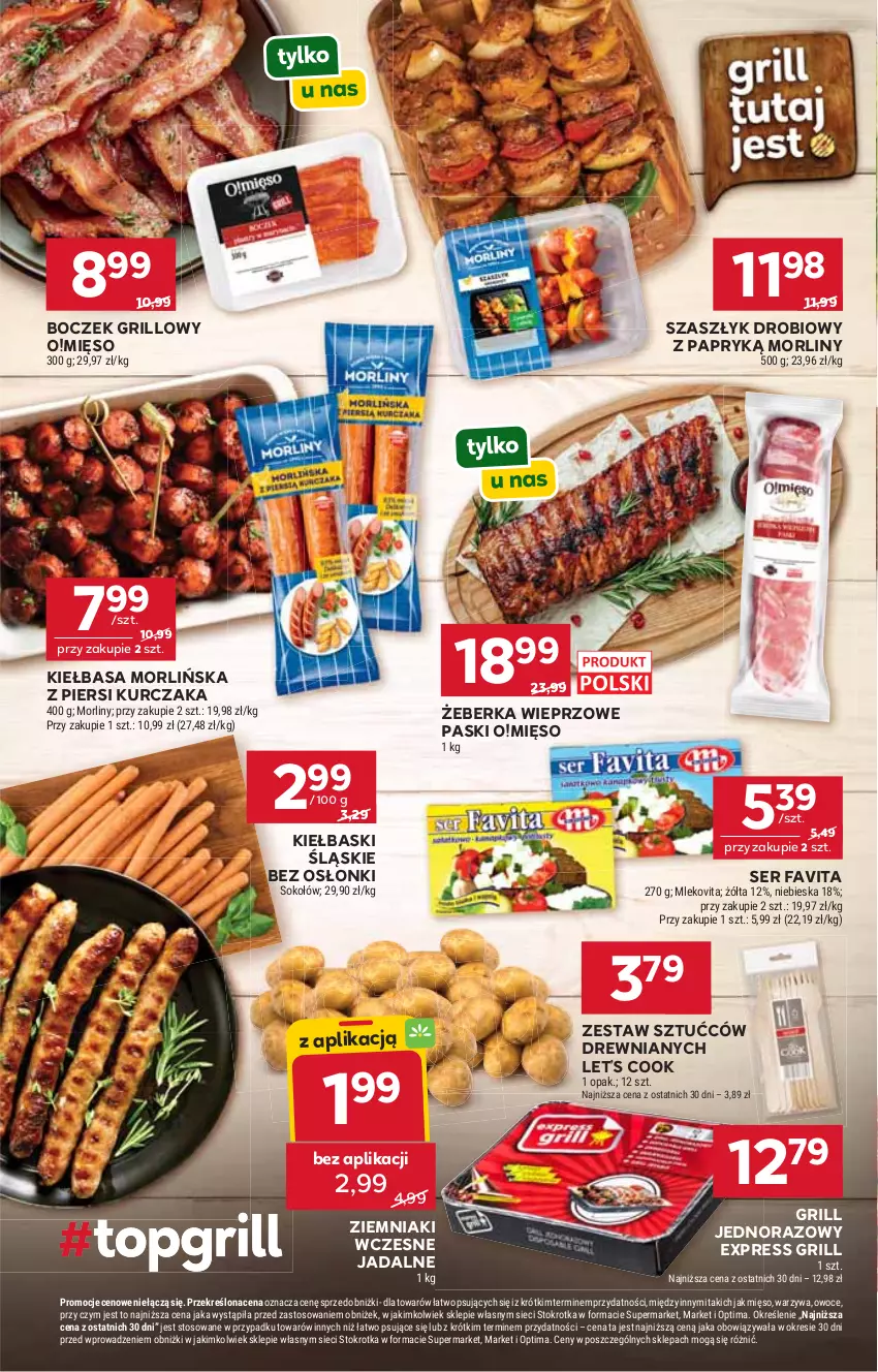 Gazetka promocyjna Stokrotka - Supermarket - ważna 11.06 do 17.06.2026 - strona 4 - produkty: Boczek, Fa, Favita, Grill, Kiełbasa, Kiełbaski śląskie, Kurczak, Mięso, Mleko, Mlekovita, Morliny, Optima, Owoce, Ser, Sok, Sokołów, Warzywa, Zestaw sztućców, Ziemniaki