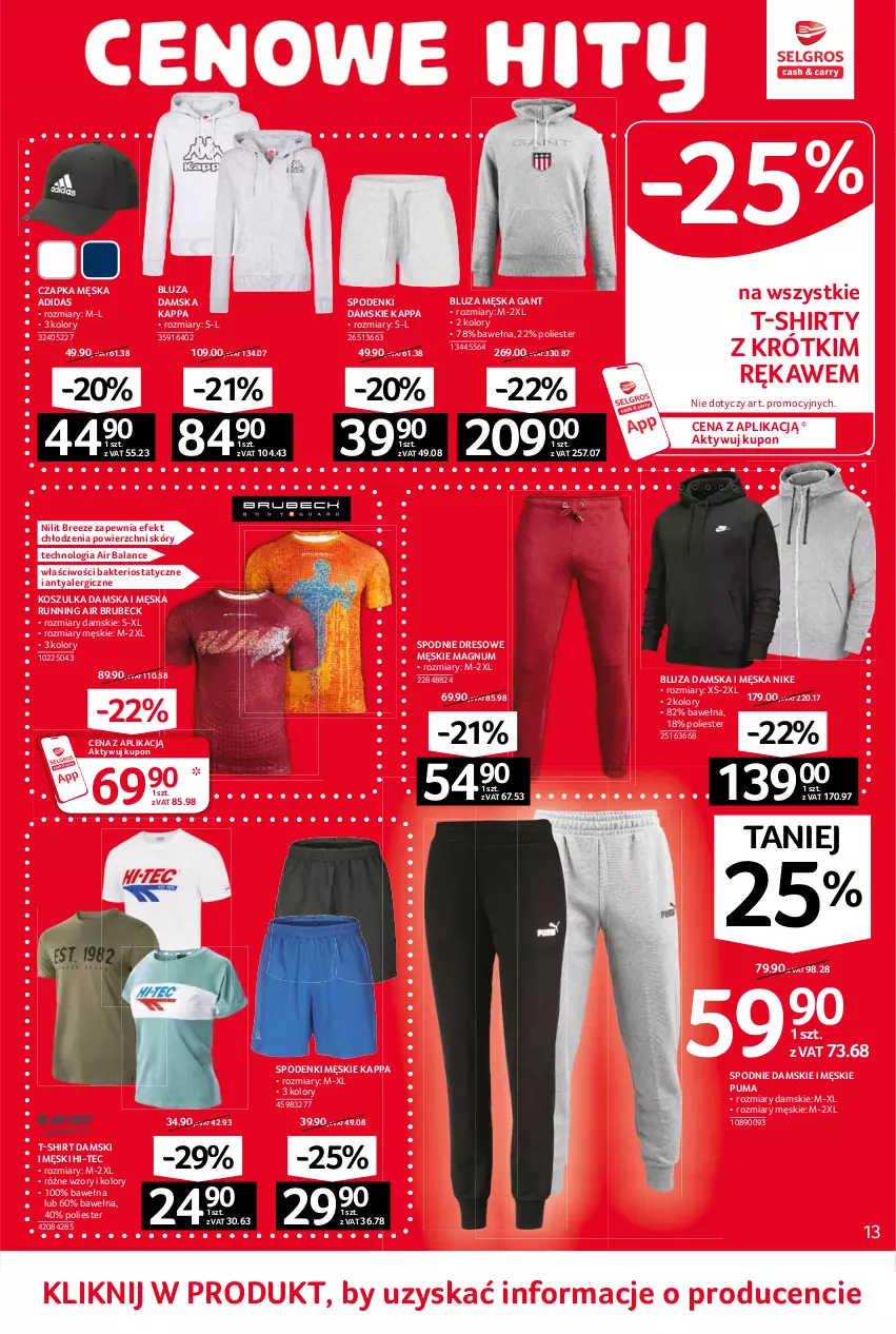 Gazetka promocyjna Selgros - Oferta przemysłowa - ważna 10.06 do 23.06.2021 - strona 13 - produkty: Adidas, Bluza, Czapka, Dres, Hi-Tec, Kosz, Koszulka, Nike, Puma, Spodnie, Spodnie dresowe, T-shirt, Wełna