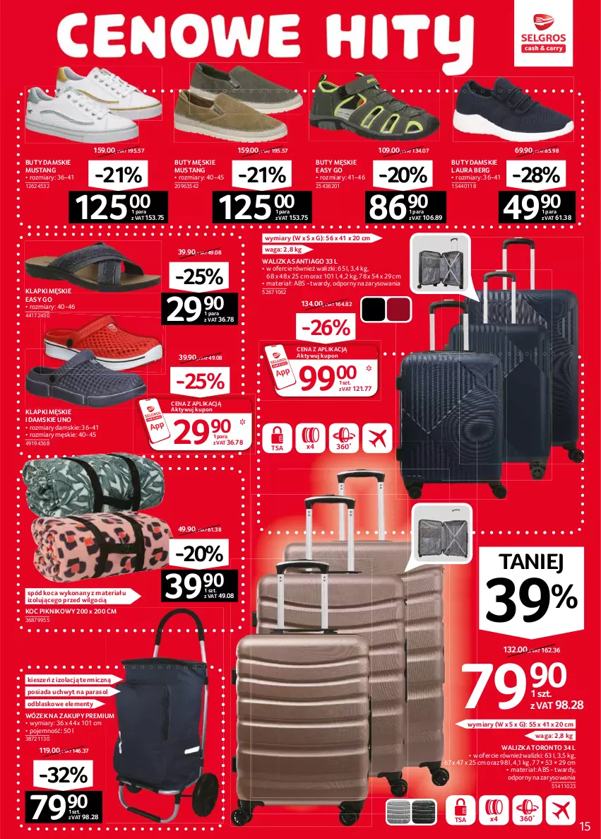 Gazetka promocyjna Selgros - Oferta przemysłowa - ważna 10.06 do 23.06.2021 - strona 15 - produkty: Buty, Klapki, Koc, Laur, LG, Mus, Parasol, Por, Waga, Walizka, Wózek, Wózek na zakupy