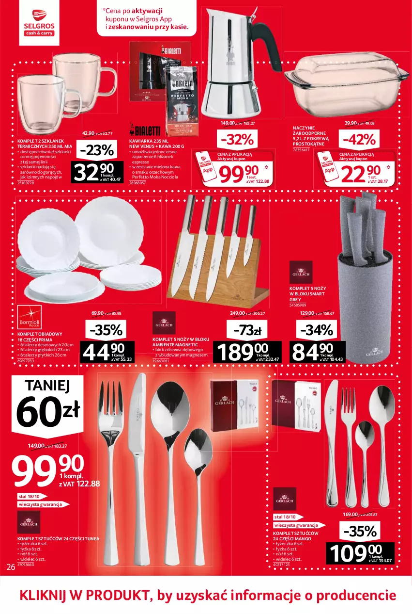 Gazetka promocyjna Selgros - Oferta przemysłowa - ważna 10.06 do 23.06.2021 - strona 26 - produkty: Deser, Kawa, Kawiarka, Komplet obiadowy, Lanki, LG, Mango, Naczynie żaroodporne, Noż, Por, Prima, Ser, Talerz, Venus, Widelec