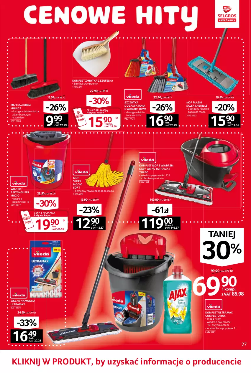 Gazetka promocyjna Selgros - Oferta przemysłowa - ważna 10.06 do 23.06.2021 - strona 27 - produkty: Ajax, Kije, Miotła, Mop, Rama, Salsa, Szczotka, Wiadro