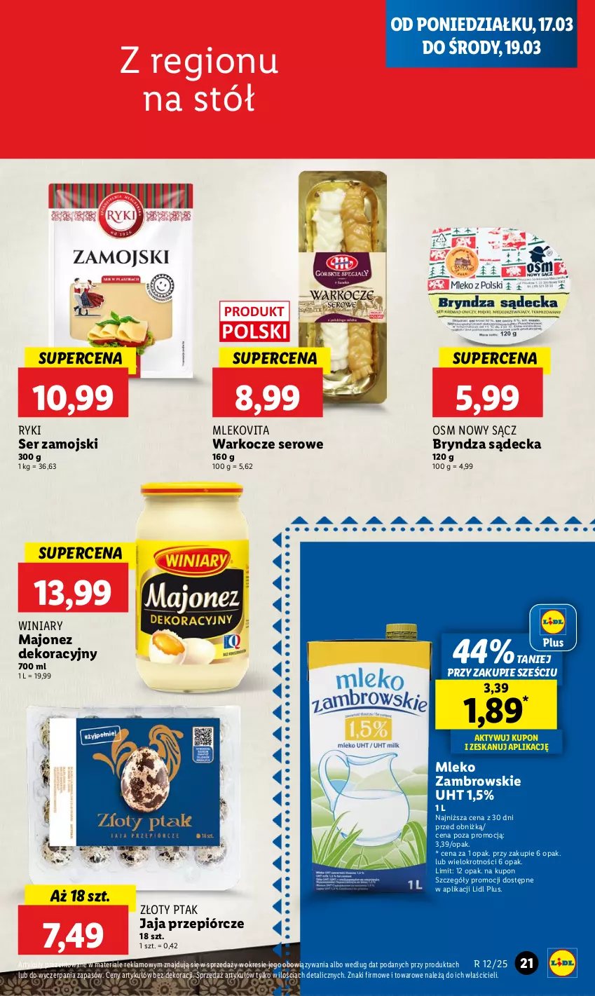 Gazetka promocyjna Lidl - GAZETKA - ważna 17.03 do 19.03.2025 - strona 21 - produkty: Bryndza, Jaja, Koc, Majonez, Mleko, Mlekovita, Ser, Stół, Winiary