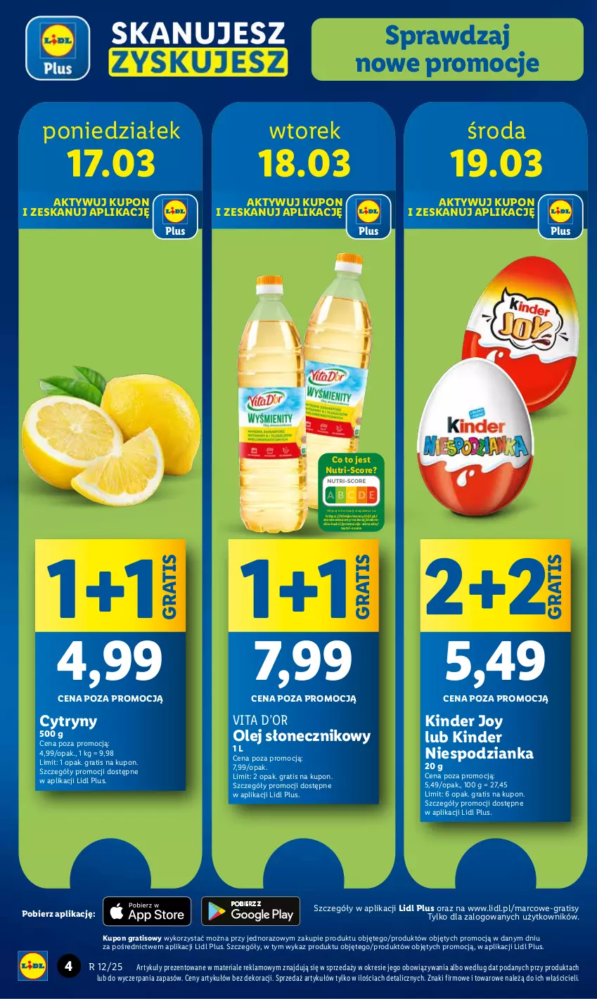 Gazetka promocyjna Lidl - GAZETKA - ważna 17.03 do 19.03.2025 - strona 4 - produkty: Cytryny, Gra, Kinder, Olej, Olej słonecznikowy, Wazon