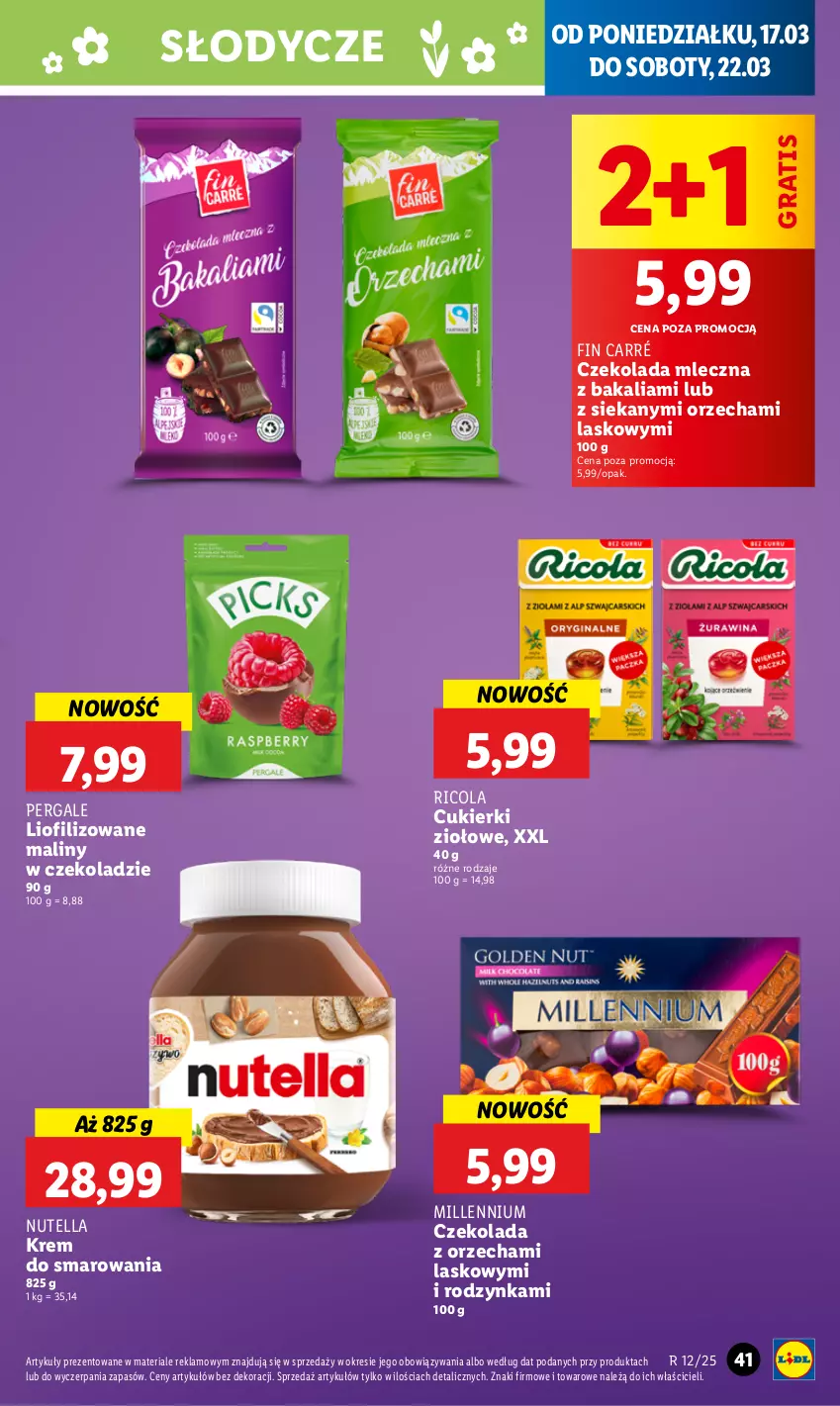 Gazetka promocyjna Lidl - GAZETKA - ważna 17.03 do 19.03.2025 - strona 41 - produkty: Cukier, Cukierki, Czekolada, Czekolada mleczna, Gra, Maliny, Nutella