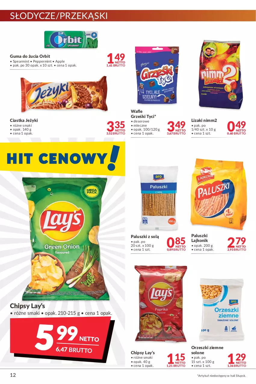 Gazetka promocyjna Makro - [Oferta promocyjna] Artykuły spożywcze i przemysłowe - ważna 07.01 do 24.01.2022 - strona 12 - produkty: Chipsy, Ciastka, Deser, Grześki, Guma do żucia, Jeżyki, Lajkonik, Lay’s, Lizaki, Nimm2, Orbit, Orzeszki, Orzeszki ziemne, Ser, Wafle