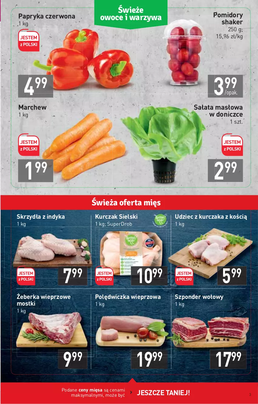 Gazetka promocyjna Stokrotka - Market - ważna 16.09 do 22.09.2021 - strona 3 - produkty: Kurczak, Masło, Papryka, Papryka czerwona, Polędwiczka wieprzowa, Pomidory, Sałat, Sałata masłowa, Szponder wołowy