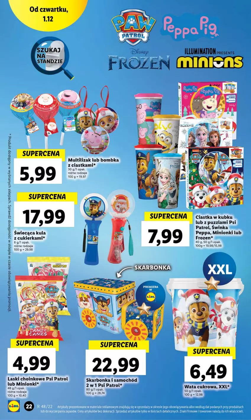 Gazetka promocyjna Lidl - GAZETKA - ważna 01.12 do 03.12.2022 - strona 22 - produkty: Ciastka, Cukier, Frozen, Inka, Psi Patrol, Samochód, Wata cukrowa