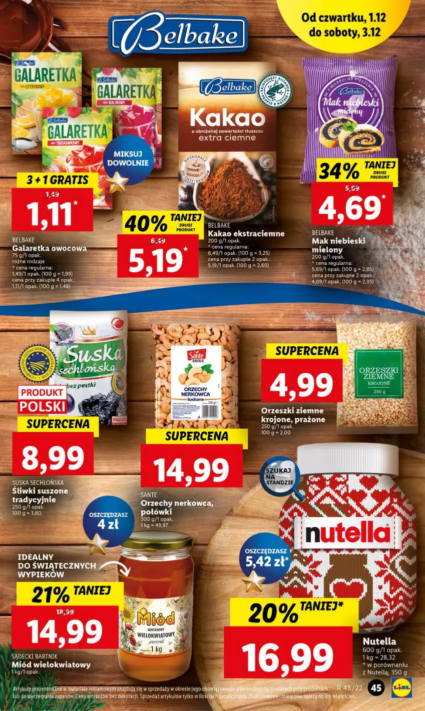 Gazetka promocyjna Lidl - GAZETKA - ważna 01.12 do 03.12.2022 - strona 45 - produkty: Gala, Galaretka, Kakao, Miód, Nutella, Orzeszki, Orzeszki ziemne, Por