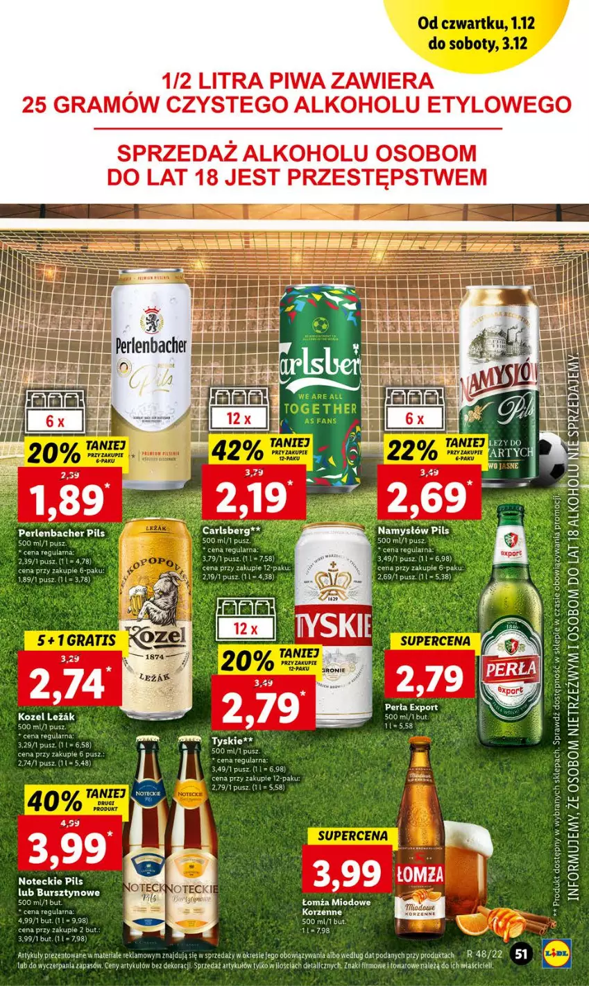 Gazetka promocyjna Lidl - GAZETKA - ważna 01.12 do 03.12.2022 - strona 51 - produkty: Carlsberg, Fa, Gra, Namysłów, NBA, Perła, Piwa, Por, Tyskie