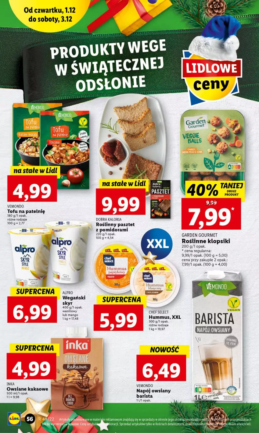 Gazetka promocyjna Lidl - GAZETKA - ważna 01.12 do 03.12.2022 - strona 56 - produkty: Fa, Hummus, Kakao, Klopsiki, Mus, Napój, Pasztet, Por, Tofu