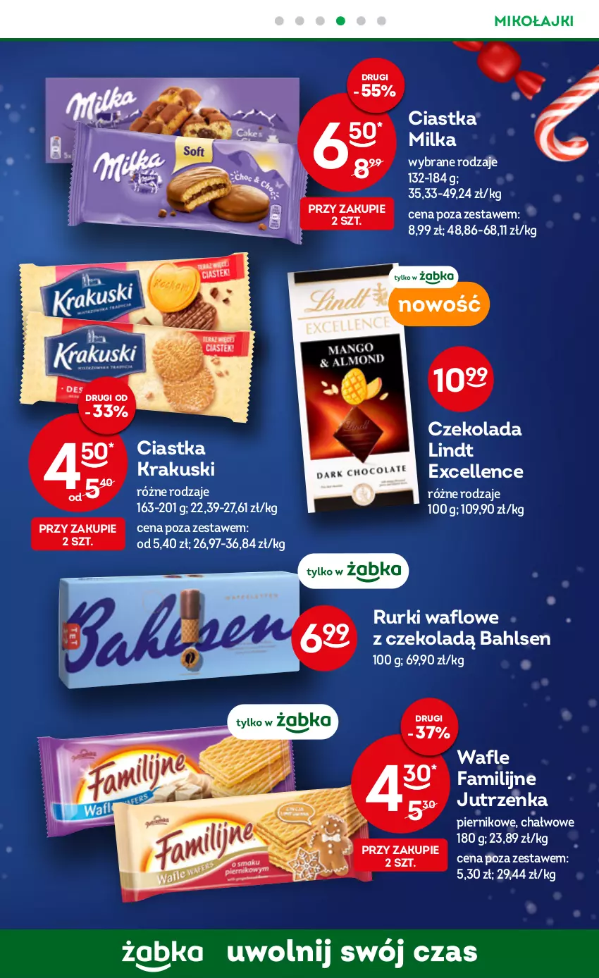 Gazetka promocyjna Żabka - ważna 23.11 do 29.11.2022 - strona 11 - produkty: Ciastka, Czekolada, Fa, Jutrzenka, Krakus, Krakuski, Lindt, Milka, Piernik, Rurki, Wafle