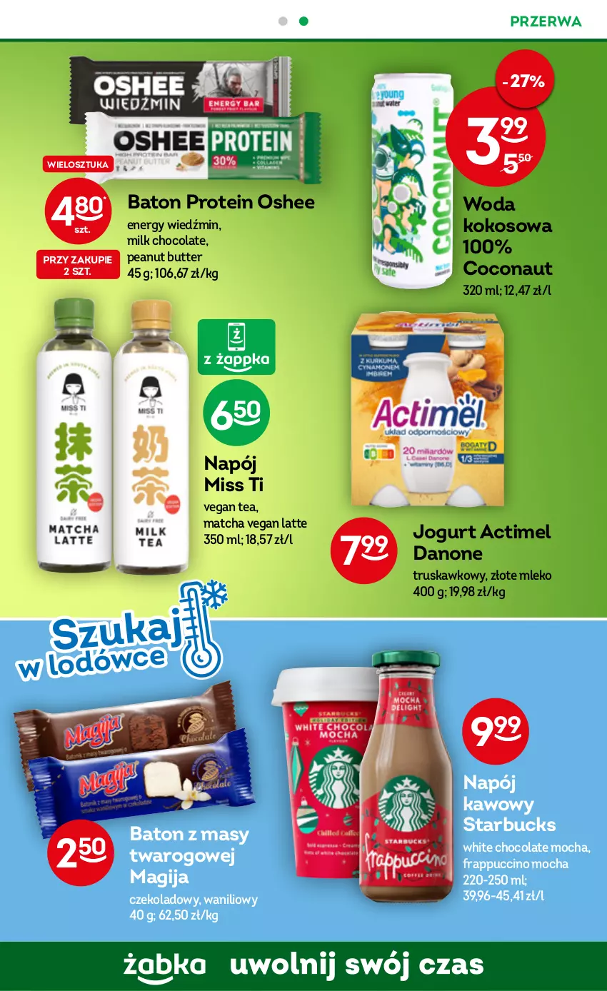 Gazetka promocyjna Żabka - ważna 23.11 do 29.11.2022 - strona 35 - produkty: Actimel, Baton, Danone, Jogurt, Kokos, Magija, Mleko, Napój, Oshee, Woda