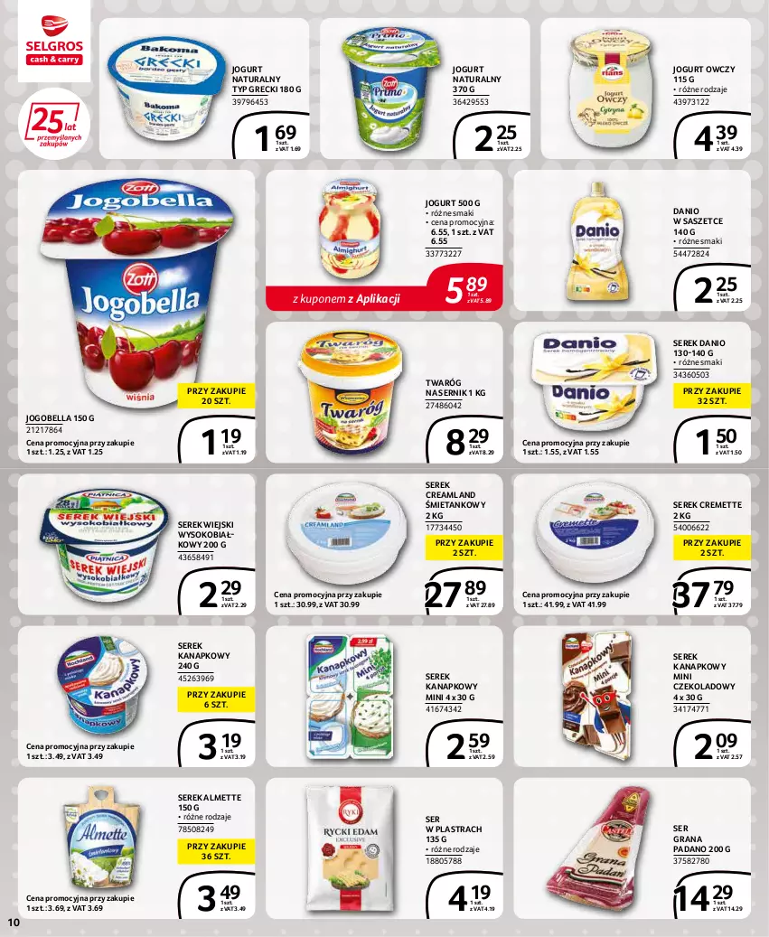 Gazetka promocyjna Selgros - Extra Oferta - ważna 01.03 do 31.03.2022 - strona 10 - produkty: Almette, Bell, Bella, Danio, Gra, Jogobella, Jogurt, Jogurt naturalny, Ser, Serek, Serek kanapkowy, Serek wiejski, Sok, Twaróg