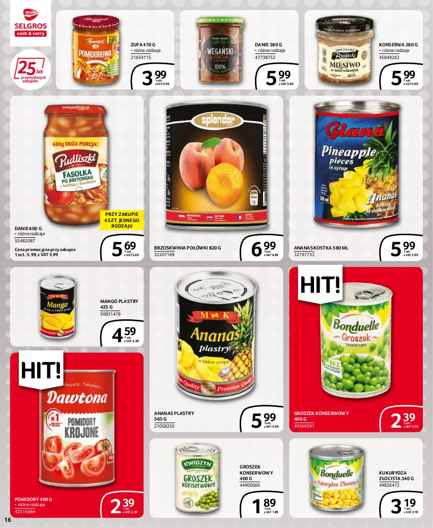 Gazetka promocyjna Selgros - Extra Oferta - ważna 01.03 do 31.03.2022 - strona 16 - produkty: Ananas, Groszek, Kukurydza, Mango, Pomidory, Ser, Zupa