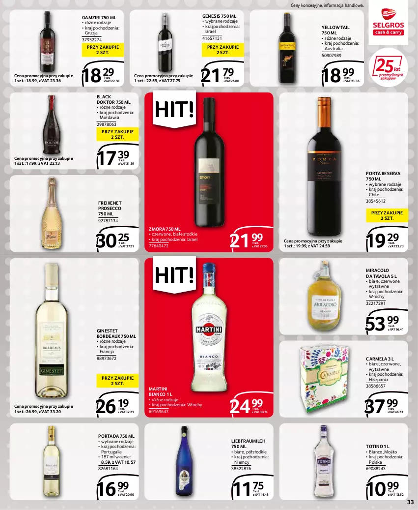 Gazetka promocyjna Selgros - Extra Oferta - ważna 01.03 do 31.03.2022 - strona 33 - produkty: Bordeaux, Gin, Lack, Martini, Por, Portada, Prosecco, Ser