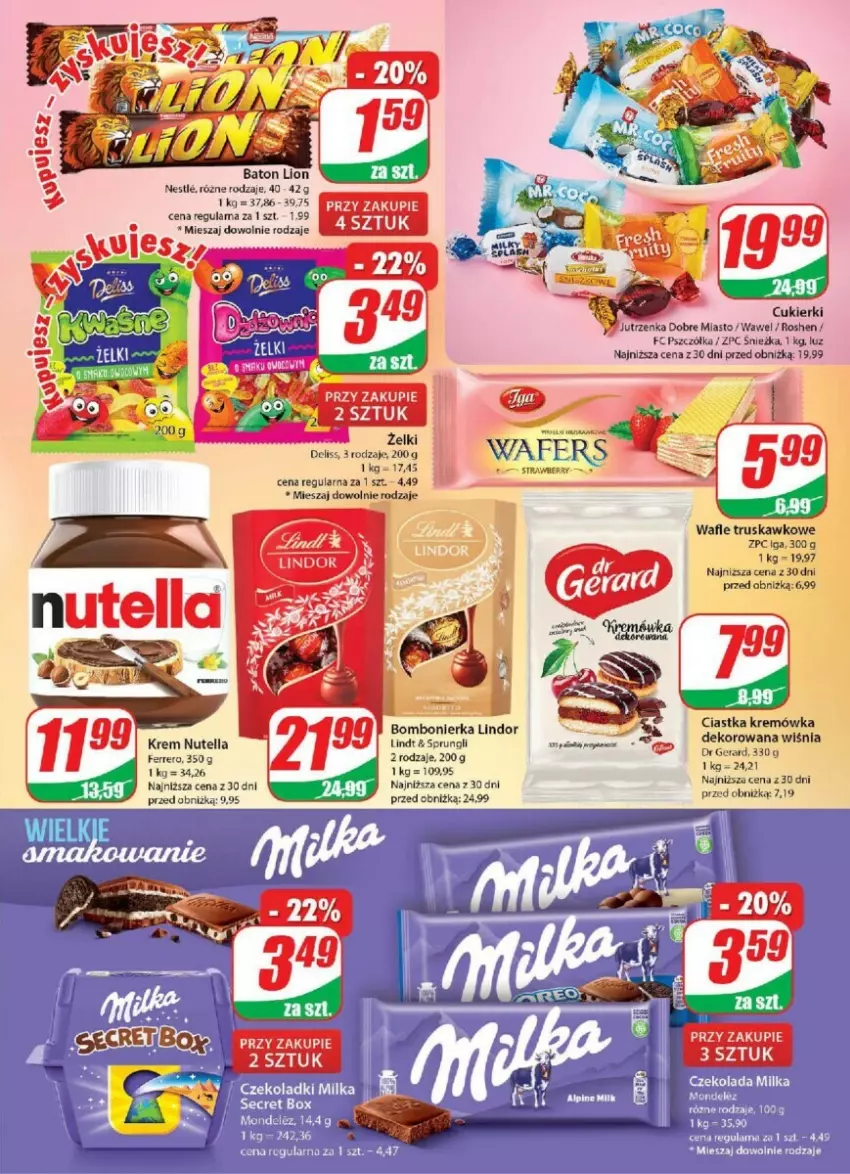 Gazetka promocyjna Dino - ważna 30.08 do 05.09.2023 - strona 18 - produkty: Cukier, Cukierki, Deliss, Dr Gerard, Ferrero, Jutrzenka, Lindor, Lindt, Nutella, Wawel