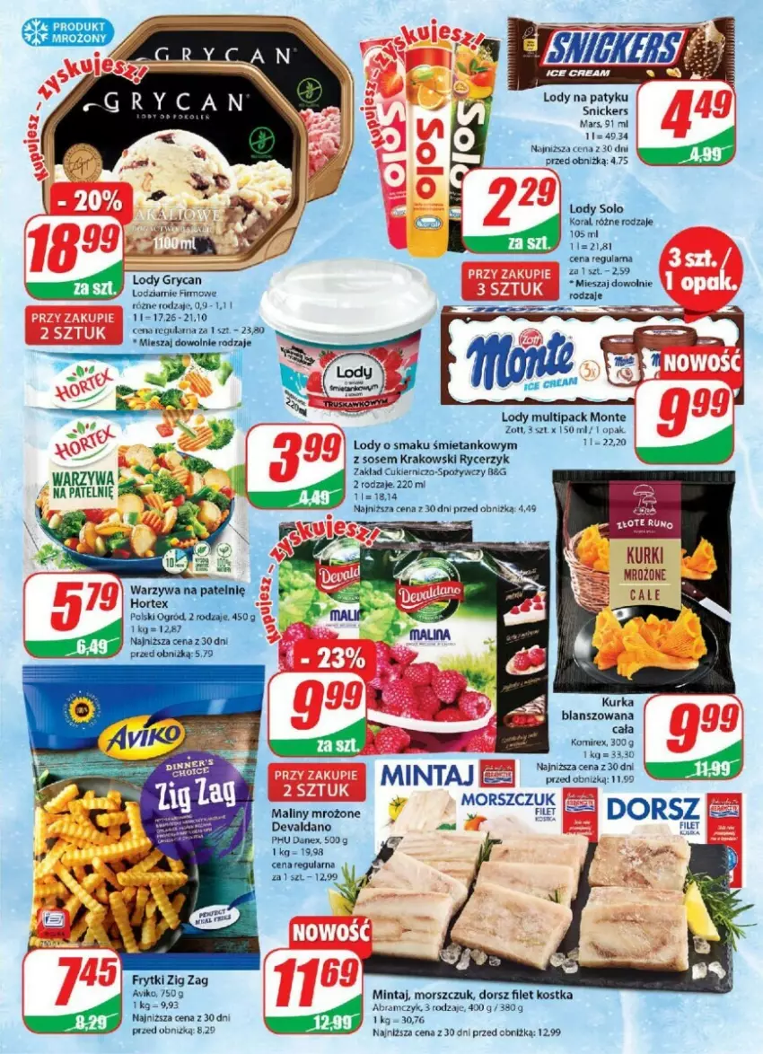 Gazetka promocyjna Dino - ważna 30.08 do 05.09.2023 - strona 24 - produkty: Cukier, Dorsz, Frytki, Gry, Hortex, Lody, Maliny, Mars, Mintaj, Monte, Ogród, Snickers, Sos, Warzywa, Zott