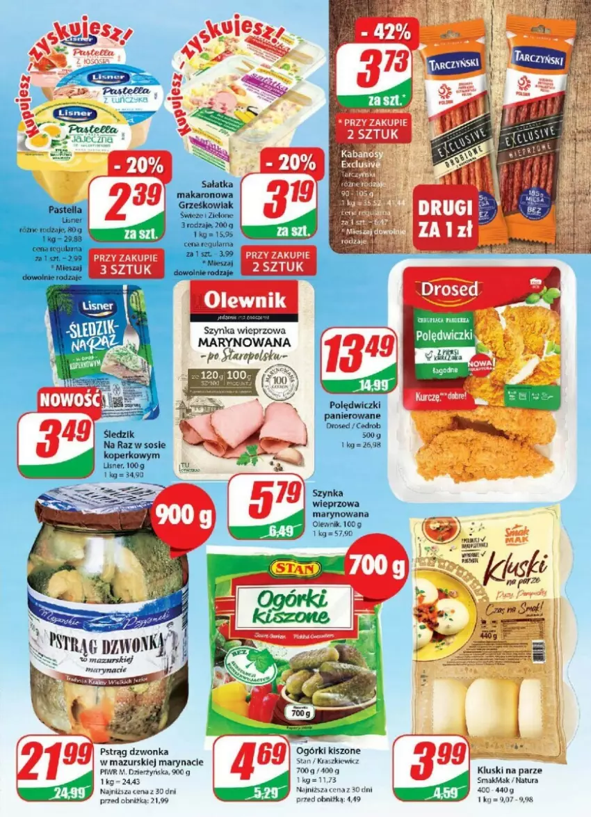 Gazetka promocyjna Dino - ważna 30.08 do 05.09.2023 - strona 7 - produkty: Kluski na parze, Lisner, Makaron, Noż, Olewnik, Pastella, Polędwiczki panierowane, Pstrąg, Pstrąg dzwonka, Sałat, Sałatka, Sos, Szynka, Szynka wieprzowa